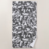 グレーホワイトカモフラージュプリントパターン ビーチタオル (正面)