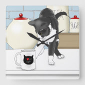 グレーホワイトキャットチおもしろいーマグキッチン スクエア壁時計 (正面)