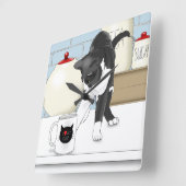 グレーホワイトキャットチおもしろいーマグキッチン スクエア壁時計 (傾斜)