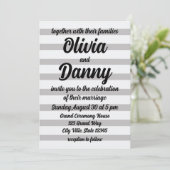 グレーホワイトキャンディストライプズかわいいビーチ結婚式 招待状 (スタンド正面)