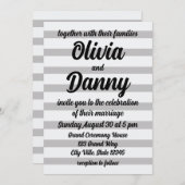 グレーホワイトキャンディストライプズかわいいビーチ結婚式 招待状 (正面/裏面)