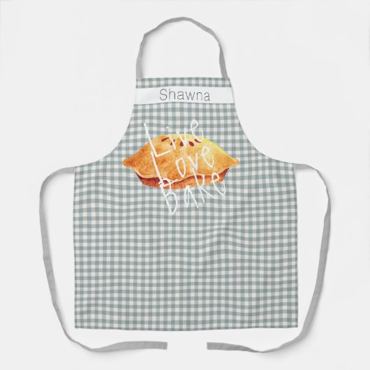 グレーホワイトギンガムライブラブベークパーソナライズされた エプロン (正面)
