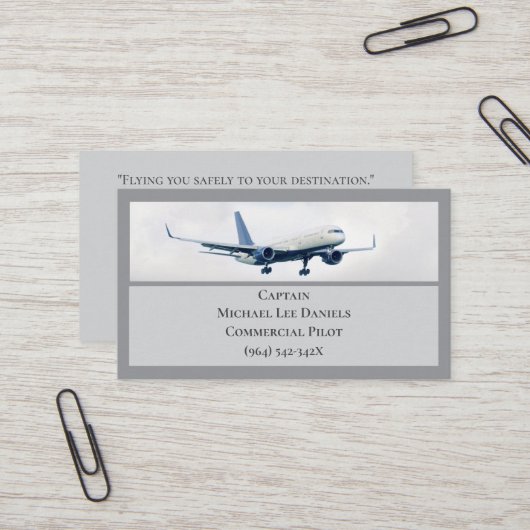 グレーホワイトコマーシャル機長パイロット 名刺 (正面/裏面インサイチュ)