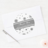 グレーホワイトサンキューウィンターウェディングメッセージカード ラウンドシール (封筒)