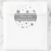 グレーホワイトサンキューウィンターウェディングメッセージカード ラウンドシール (バッグ)