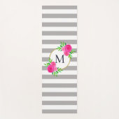 グレーホワイトストライプズシック熱ピンクフローラモノグラム ヨガマット (正面)