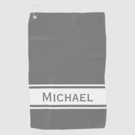 グレーホワイトストライプモダン名モノグラム ゴルフタオル