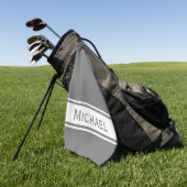 グレーホワイトストライプモダン名モノグラム ゴルフタオル (グリーン)