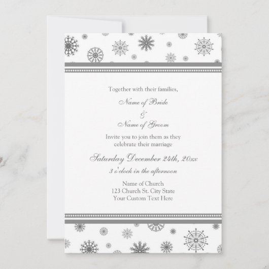 グレーホワイトスノーウィンターウェディング招待状カード 招待状 (正面)