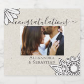 グレーホワイトタンフローラおめでとう結婚の スパークリングワインラベル (シングルラベル)