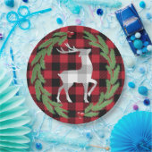 グレーホワイトディアバッファロープライド柊パインベリー ペーパープレート (パーティー)