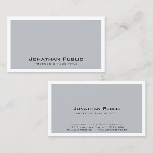 グレーホワイトデザインモダンプお洒落ライエレガントン 名刺 (正面/裏面)