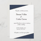 グレーホワイトネイビーブルーストライプ結婚式招待状 招待状 (正面/裏面)