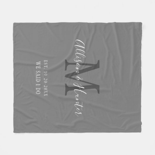 グレーホワイトネ結婚ームの設定された記念品 フリースブランケット (正面(横))