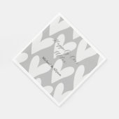 グレーホワイトハーツのウェディング スタンダードランチョンナプキン (角)