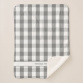 グレーホワイトバッファローチェック毛布（名前あり） シェルパブランケット (正面)
