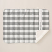 グレーホワイトバッファローチェック毛布（名前あり） シェルパブランケット (正面(横))