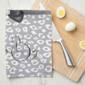 グレーホワイトヒョウのリボン弓ダイヤモンド キッチンタオル (四つ折り)