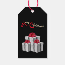 グレーホワイトピンストライププレゼントレッドボウオンブラック