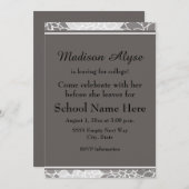 グレーホワイトフローラ離れズフォーカレッジパーティー招待状 招待状 (正面/裏面)