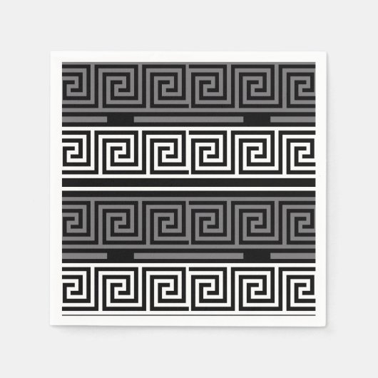 グレーホワイトブラックギリシャ鍵フレットパターンデザイン スタンダードカクテルナプキン (正面)