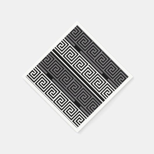グレーホワイトブラックギリシャ鍵フレットパターンデザイン スタンダードカクテルナプキン (角)