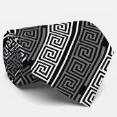 グレーホワイトブラックギリシャ鍵フレットパターンデザイン ネクタイ
