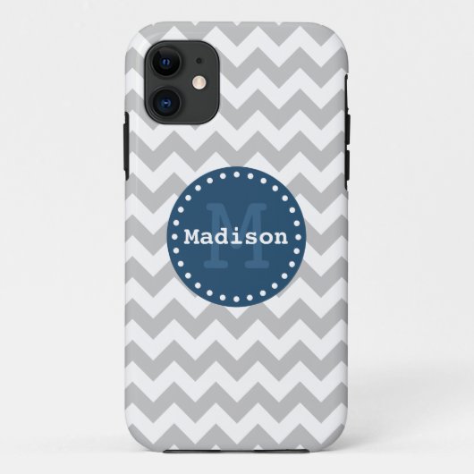 グレーホワイトブルーシボロンジグザグモノグラム Case-Mate iPhoneケース (裏面)