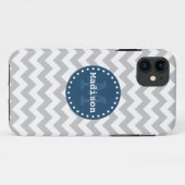 グレーホワイトブルーシボロンジグザグモノグラム Case-Mate iPhoneケース (裏面(横))