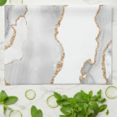 グレーホワイトマーブルアガテリファンゴールデングリッター キッチンタオル (折り畳み)