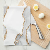 グレーホワイトマーブルアガテリファンゴールデングリッター キッチンタオル (四つ折り)