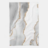 グレーホワイトマーブルアガテリファンゴールデングリッター キッチンタオル (縦)