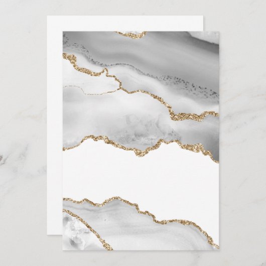 グレーホワイトマーブルアガテリファンゴールデングリッター サンキューカード (正面/裏面)