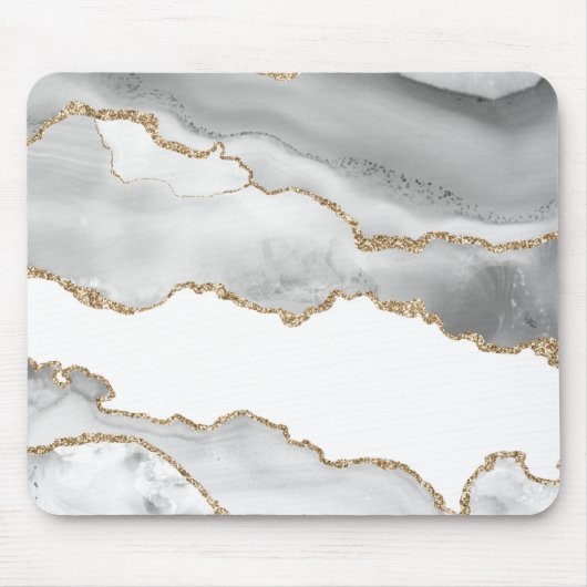 グレーホワイトマーブルアガテリファンゴールデングリッター マウスパッド (正面)