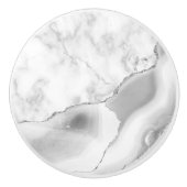 グレーホワイトマーブルアゲートシルバーグリッター セラミックノブ (正面)