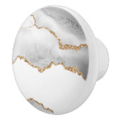 グレーホワイトマーブルアゲートリファインドゴールデングリッター セラミックノブ (右)