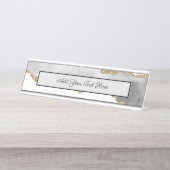 グレーホワイトマーブルアゲートリファインドゴールデングリッター デスクネームプレート (正面)