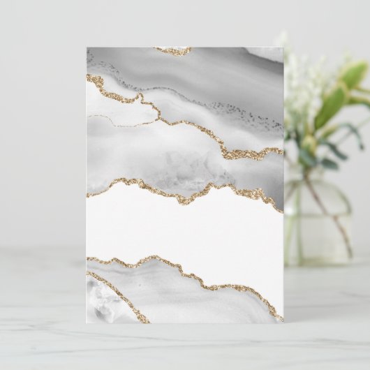 グレーホワイトマーブルアゲートリファインドゴールデングリッター 招待状 (スタンド正面)