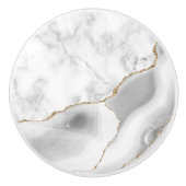 グレーホワイトマーブルアゲート金ゴールドグリッター セラミックノブ (正面)