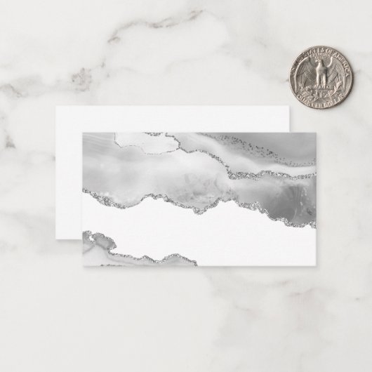 グレーホワイトマーブルゲートシンプルシルバーグリッター ノートカード (正面/裏面インサイチュ)