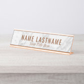 グレーホワイトマーブルブラウン銅フォント デスクネームプレート (正面)