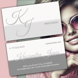 グレーホワイトミニマリストハンドレットフォントイニシャル 名刺