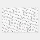 グレーホワイトメリークリスマスハッピーホリデー ラッピングペーパーシート (正面3)