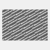 グレーホワイトメリークリスマスハッピーホリデー ラッピングペーパーシート (正面)