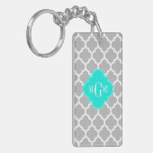 グレーホワイトモロッコアクア#5ブラットアクア3イニシャルモノグラム キーホルダー (正面左)