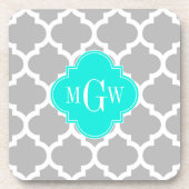 グレーホワイトモロッコアクア#5ブラットアクア3イニシャルモノグラム コースター (正面)