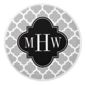 グレーホワイトモロッコモロッコブラック3イニシャルモノグラム セラミックノブ (正面)