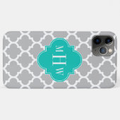 グレーホワイトモロッコモロッコ#5ティール（緑がかった色）3イニシャルモノグラム Case-Mate iPhoneケース (裏面(横))