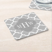 グレーホワイトモロッコ#5 Dkグレー3イニシャルモノグラム スクエアペーパーコースター (アングル)