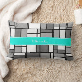 グレーホワイトモンドリアンアクアインスパイアネームモノグラム ランバークッション (ブランケット)
